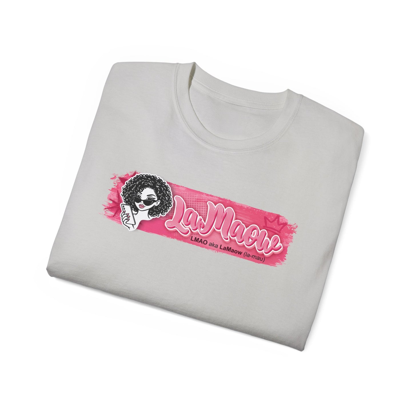 "LaMaow" Graphic Tee — Pink Brushstroke Portrait T‑Shirt v3