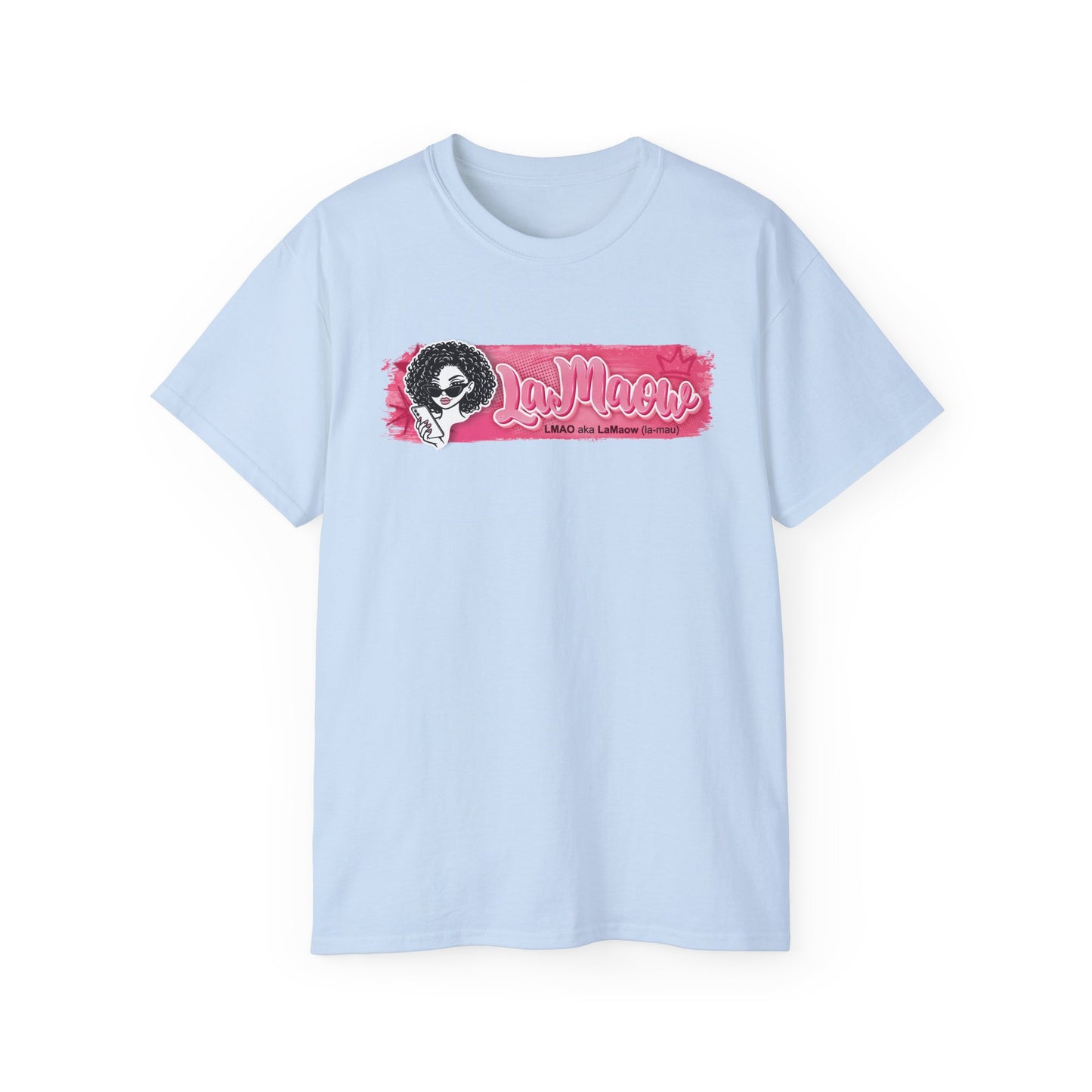 "LaMaow" Graphic Tee — Pink Brushstroke Portrait T‑Shirt v3