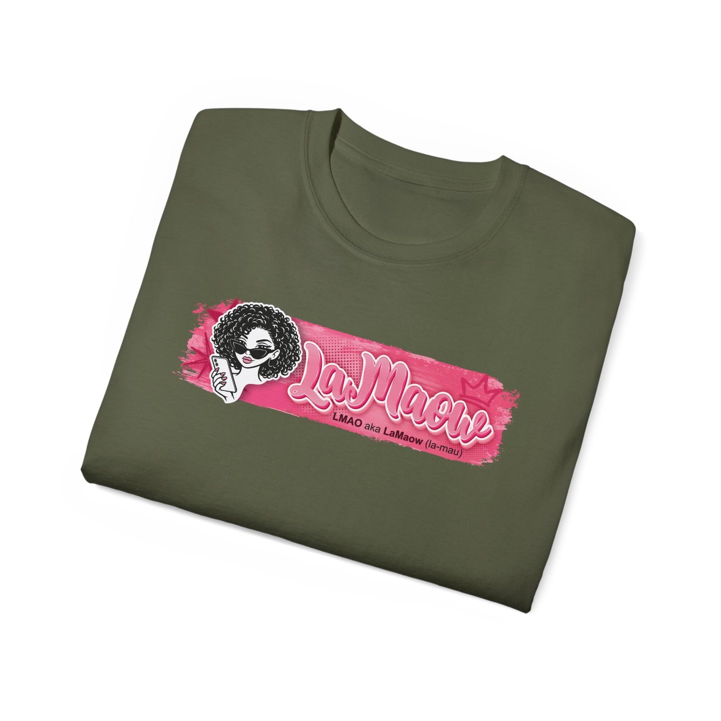 "LaMaow" Graphic Tee — Pink Brushstroke Portrait T‑Shirt v3