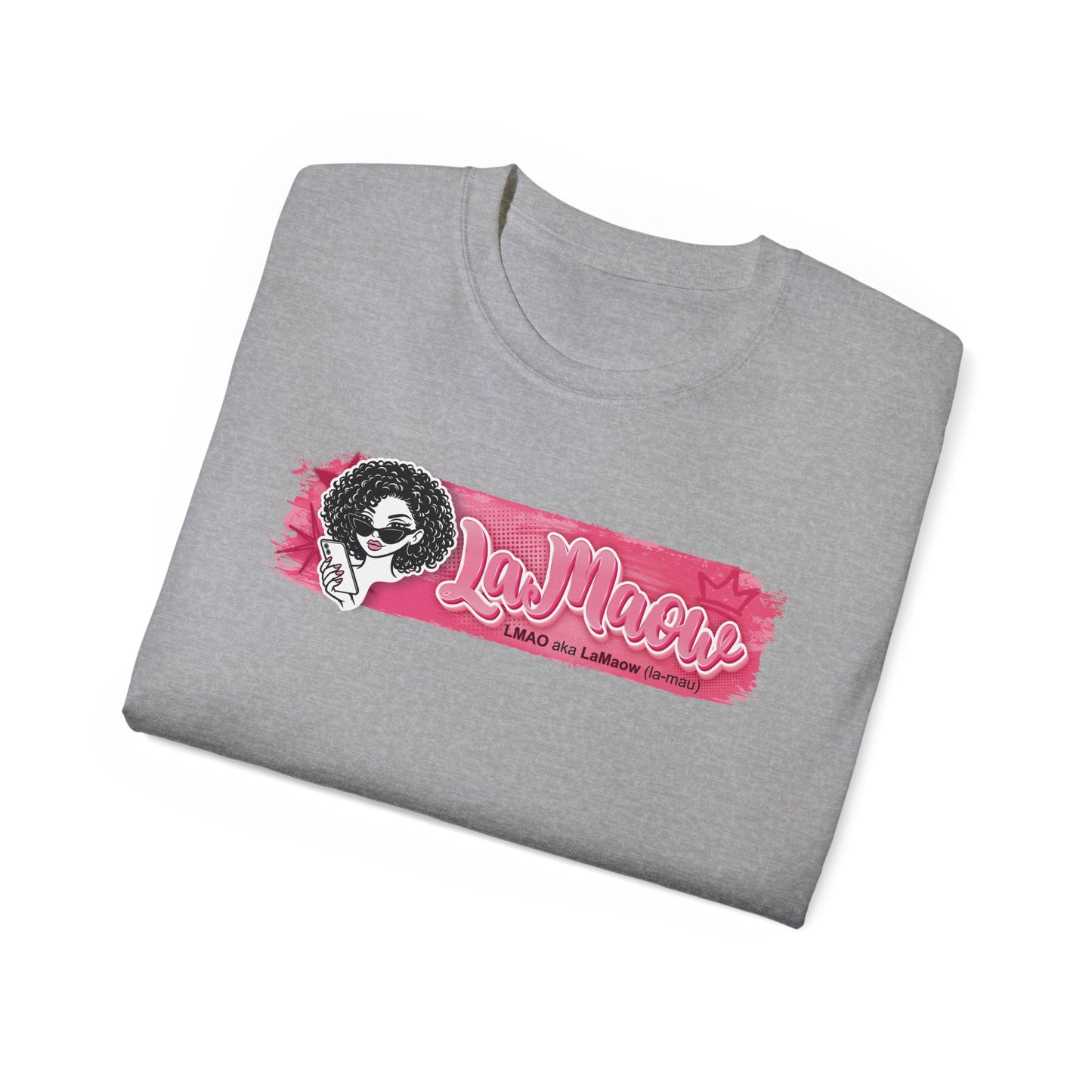 "LaMaow" Graphic Tee — Pink Brushstroke Portrait T‑Shirt v3