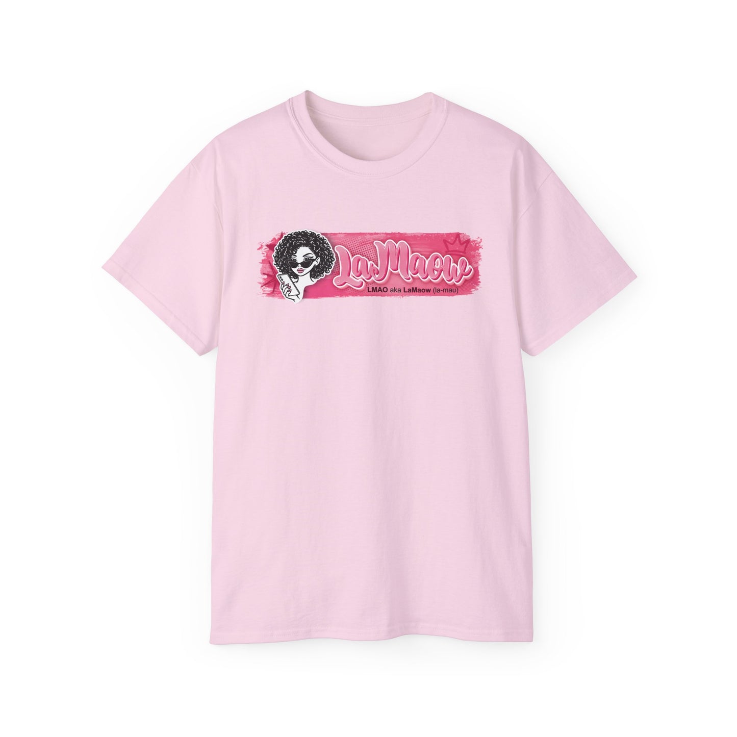 "LaMaow" Graphic Tee — Pink Brushstroke Portrait T‑Shirt v3