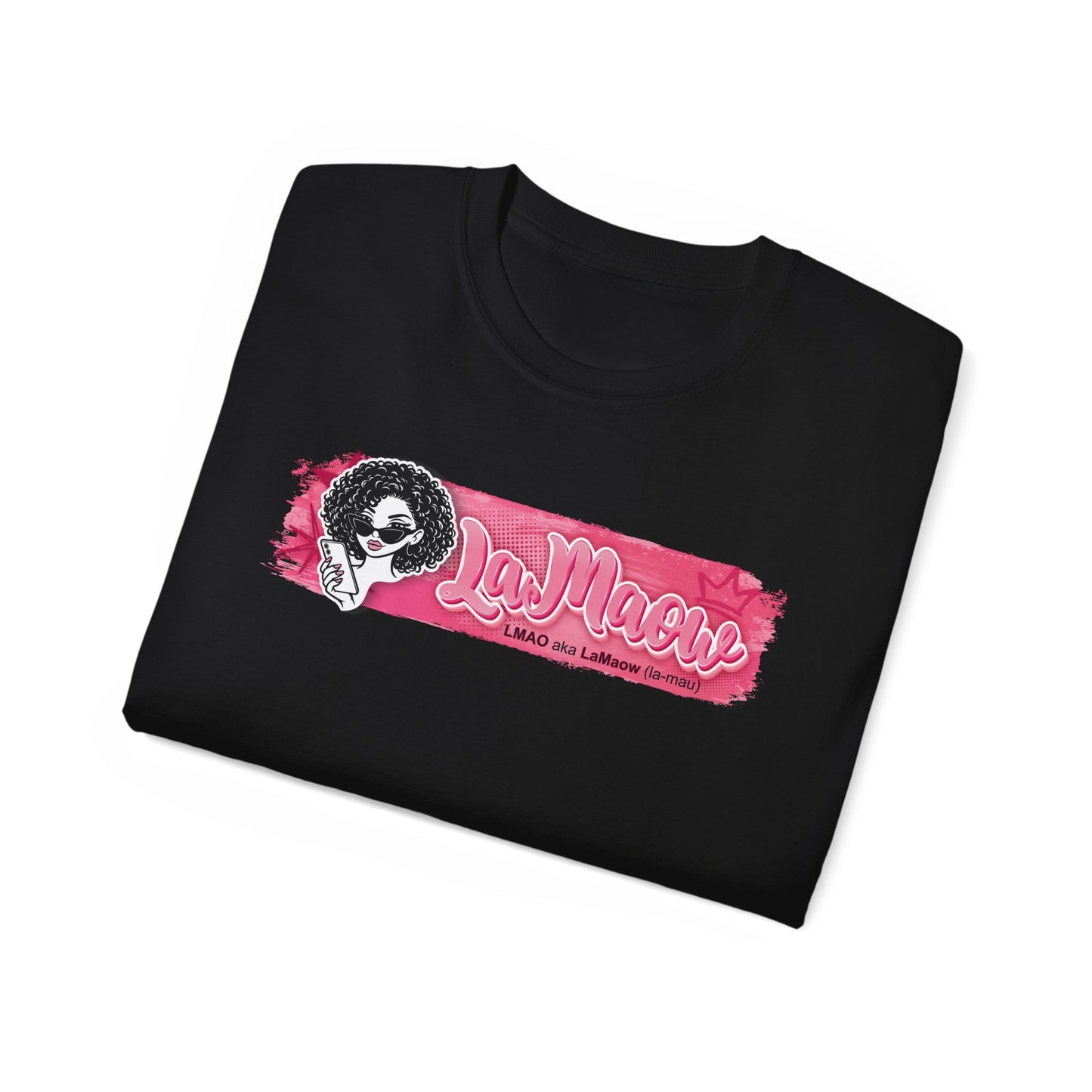 "LaMaow" Graphic Tee — Pink Brushstroke Portrait T‑Shirt v3