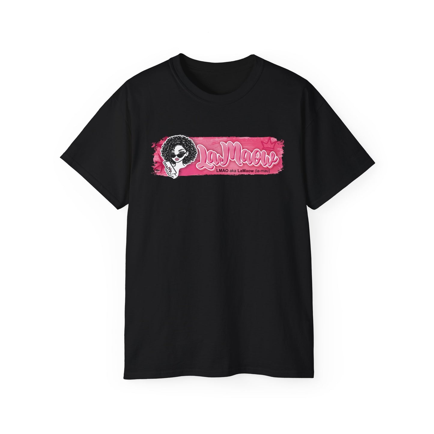 "LaMaow" Graphic Tee — Pink Brushstroke Portrait T‑Shirt v3