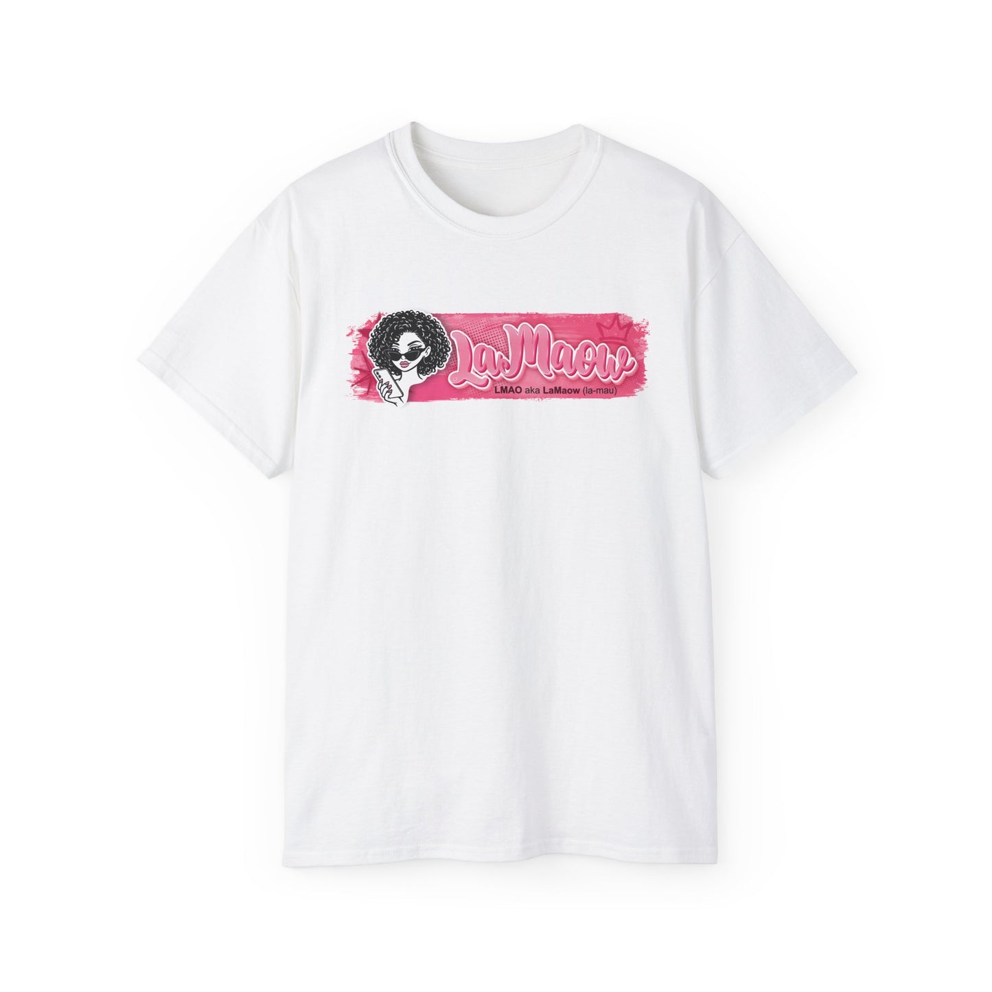 "LaMaow" Graphic Tee — Pink Brushstroke Portrait T‑Shirt v3