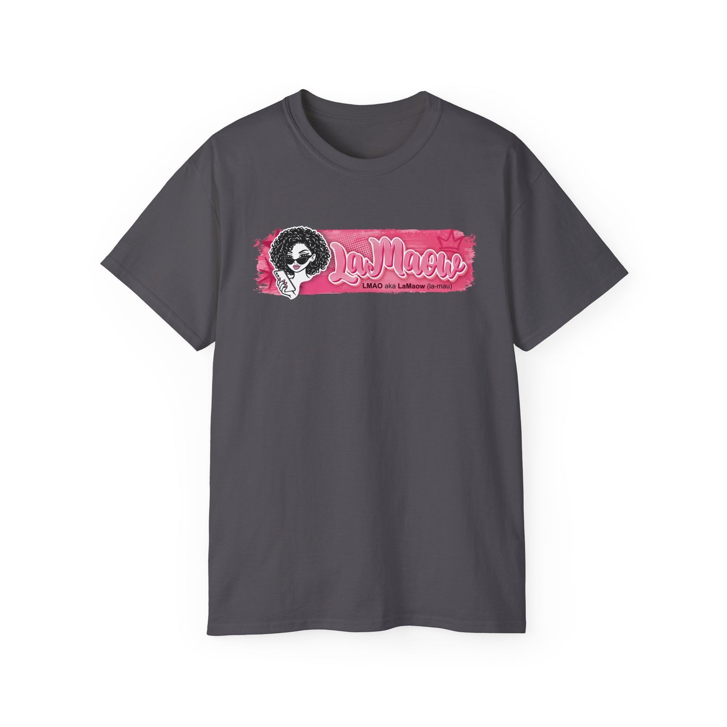 "LaMaow" Graphic Tee — Pink Brushstroke Portrait T‑Shirt v3