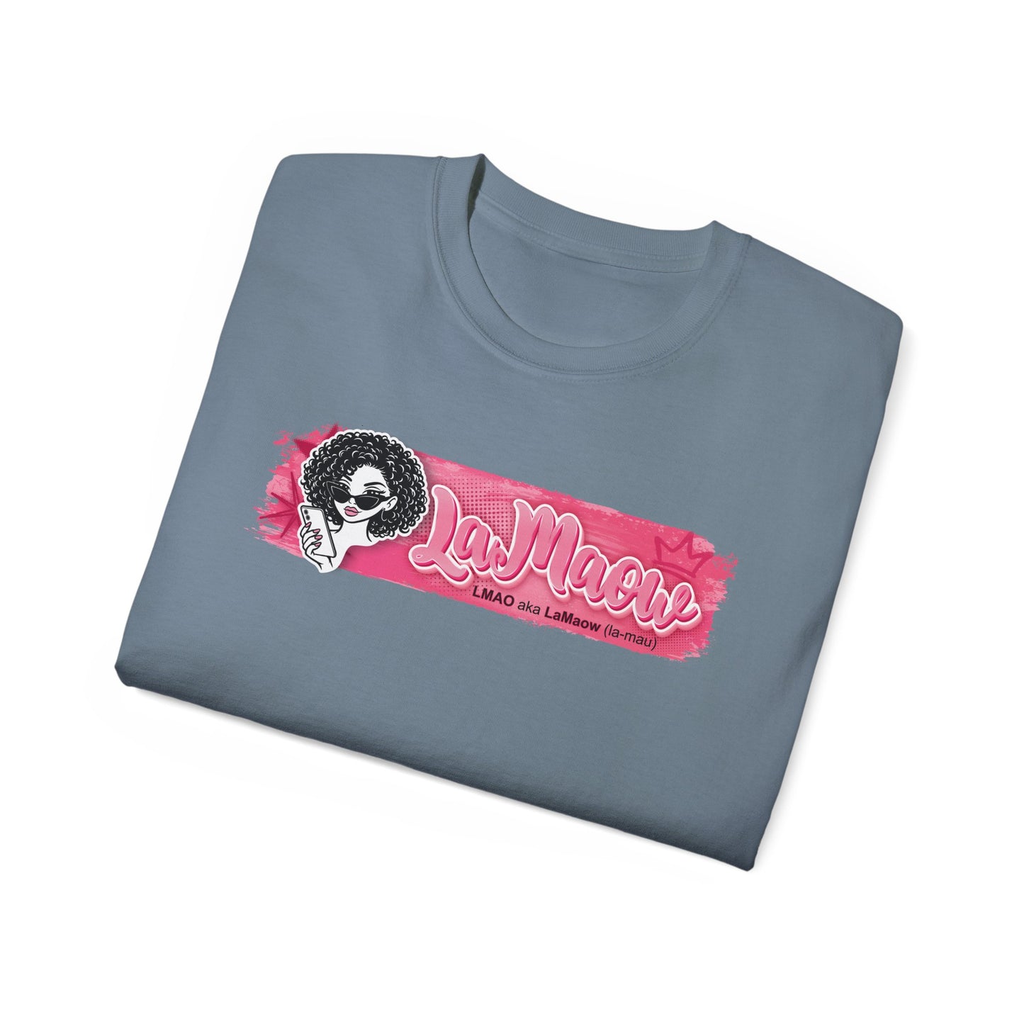 "LaMaow" Graphic Tee — Pink Brushstroke Portrait T‑Shirt v3