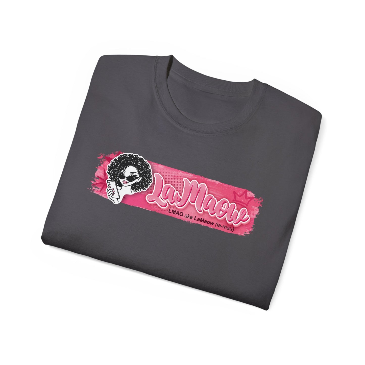 "LaMaow" Graphic Tee — Pink Brushstroke Portrait T‑Shirt v3