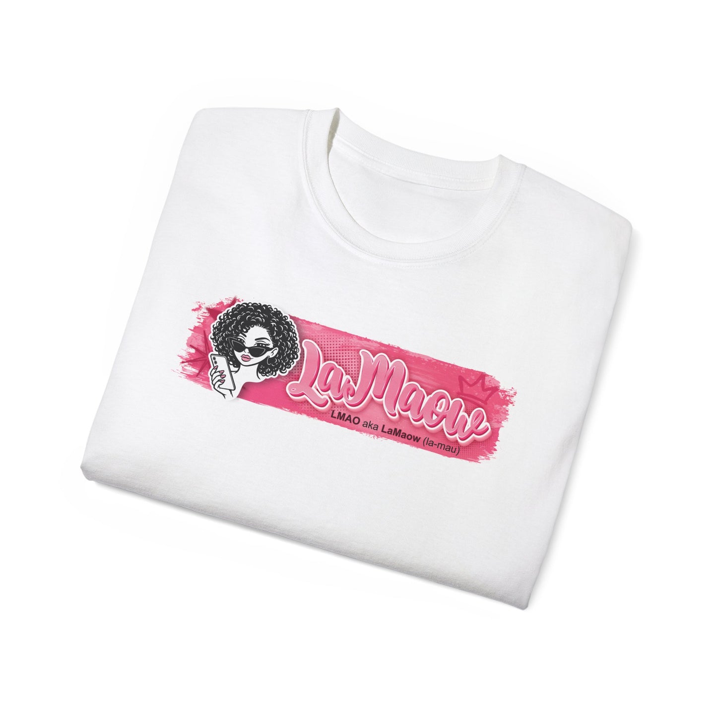 "LaMaow" Graphic Tee — Pink Brushstroke Portrait T‑Shirt v3