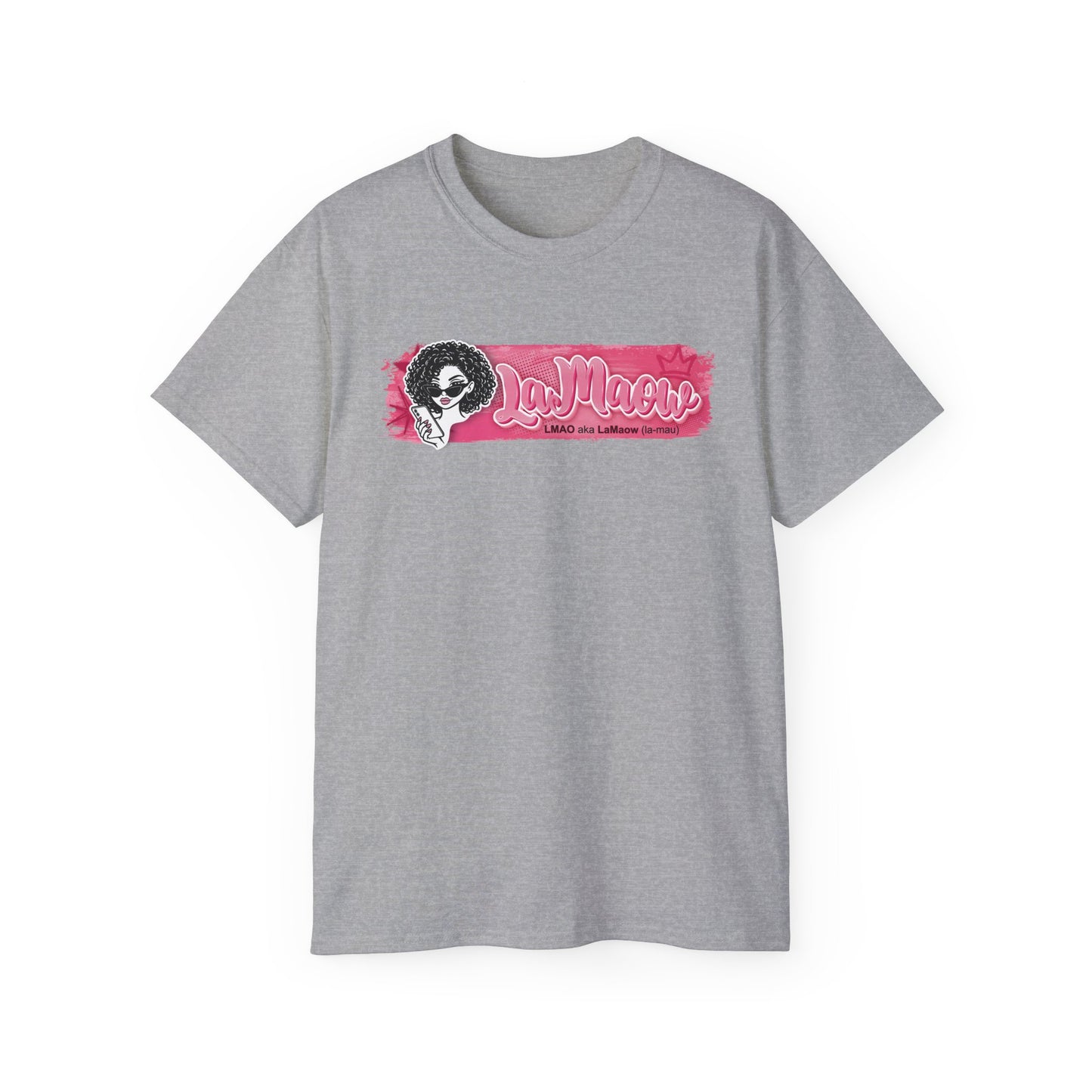"LaMaow" Graphic Tee — Pink Brushstroke Portrait T‑Shirt v3