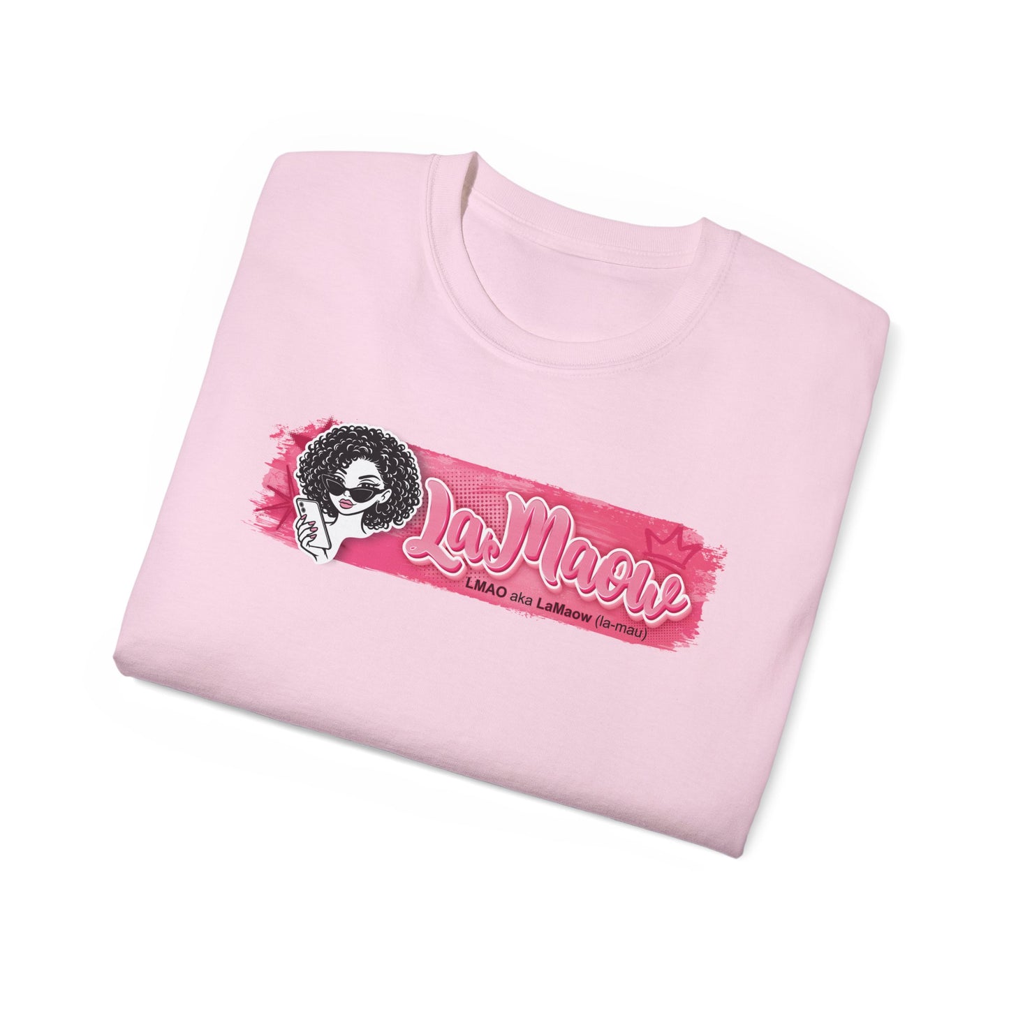 "LaMaow" Graphic Tee — Pink Brushstroke Portrait T‑Shirt v3