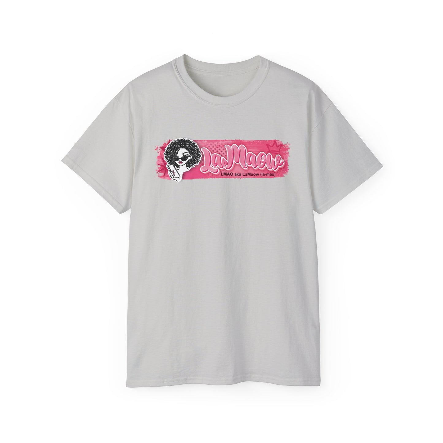 "LaMaow" Graphic Tee — Pink Brushstroke Portrait T‑Shirt v3