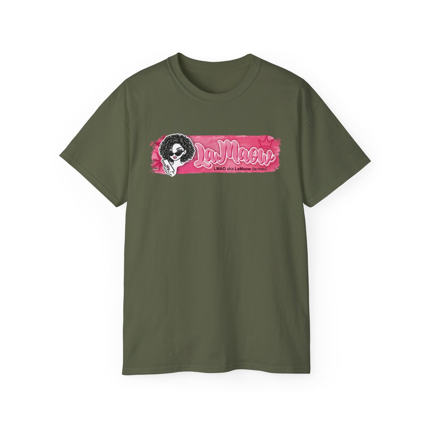 "LaMaow" Graphic Tee — Pink Brushstroke Portrait T‑Shirt v3